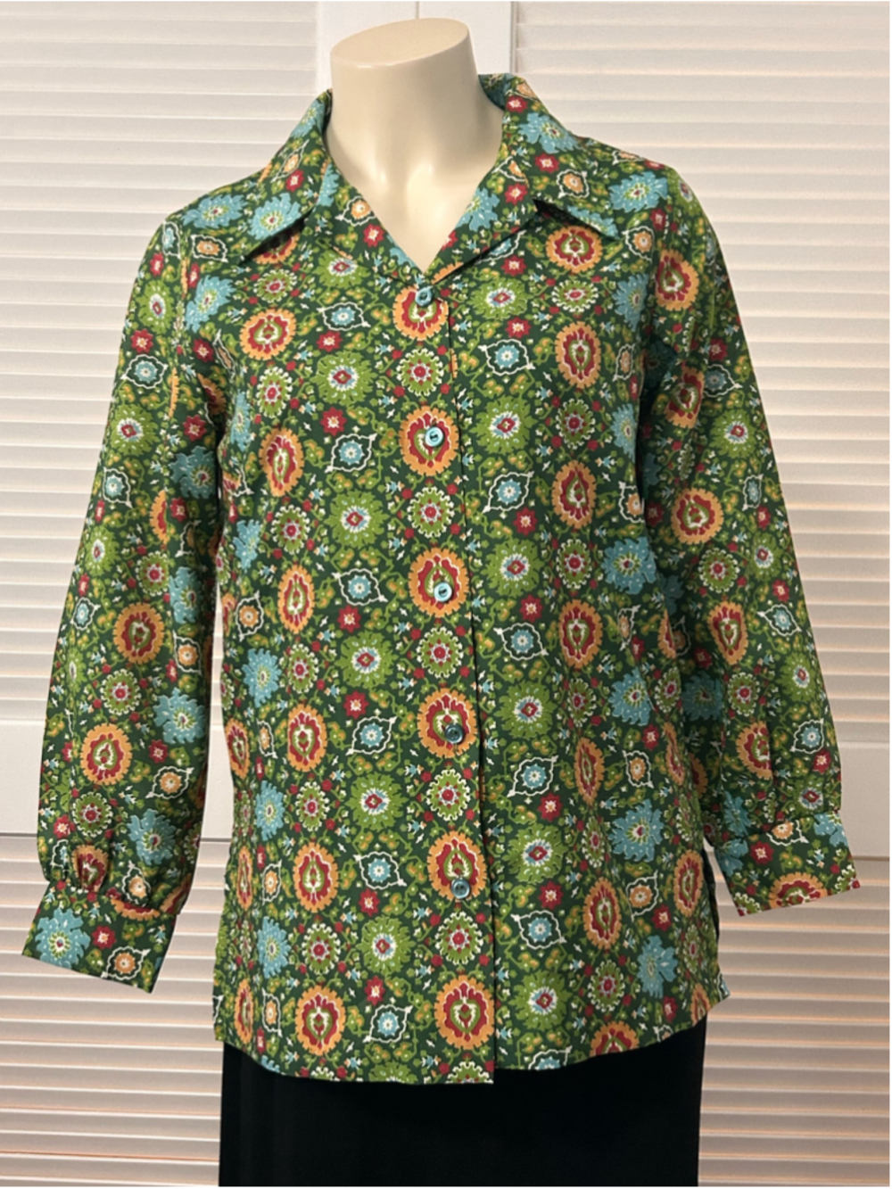 Vintage 70s Mayer-Long-Marque Floral Blouse Boho Hippie Button Front M